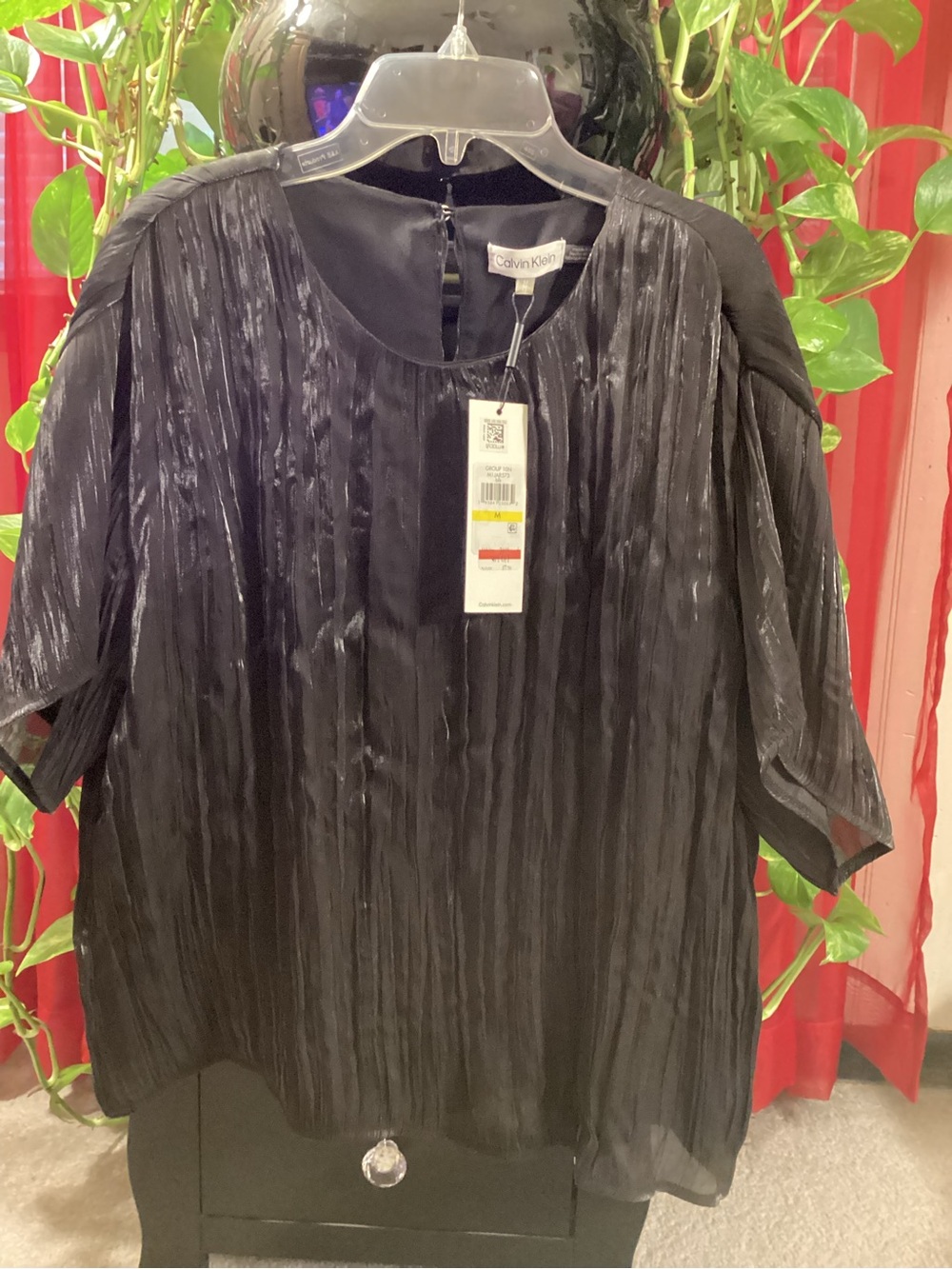 Calvin Klein Black Pleated Short-Sleeve Top